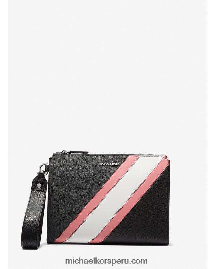 Z48V3342 rosa hombres Michael Kors raya del logo de cooper y pulsera de piel sintética