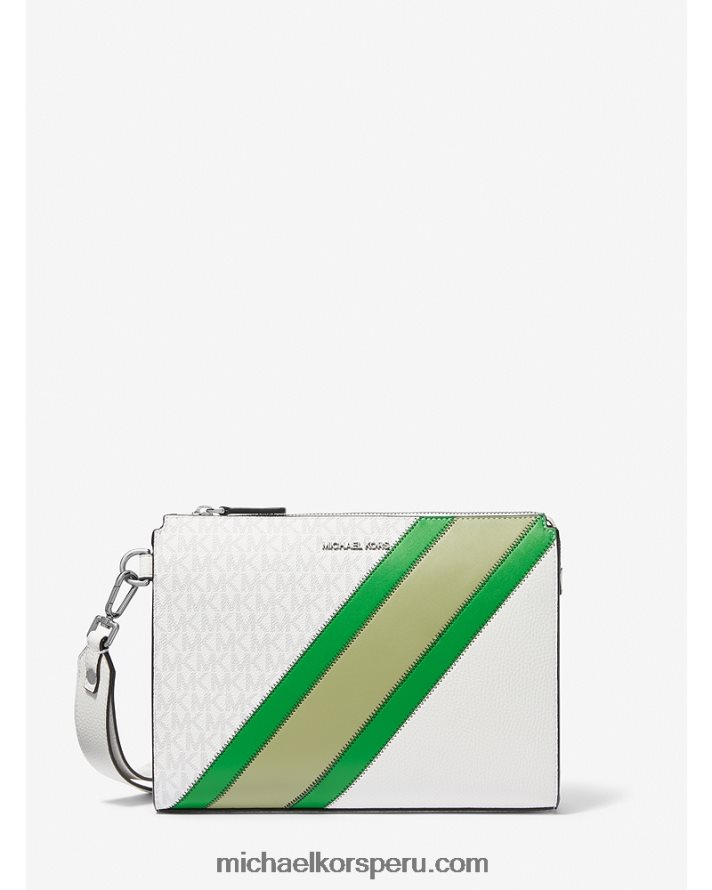 Z48V3344 verde palmera hombres Michael Kors raya del logo de cooper y pulsera de piel sintética