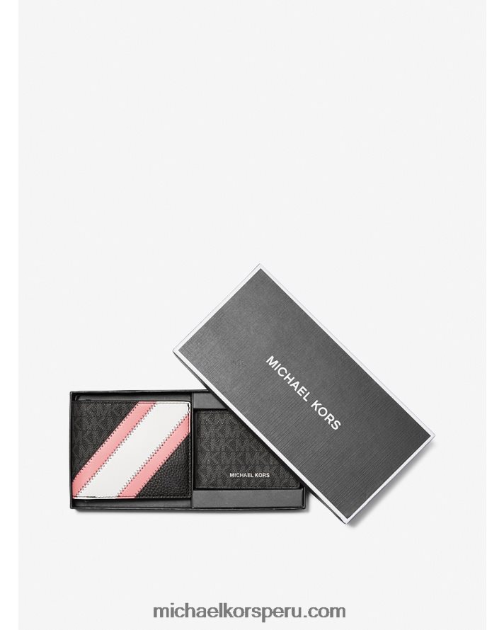 Z48V3349 rosa hombres Michael Kors set de regalo de cartera con franja de piel sintética y logotipo con pasaporte