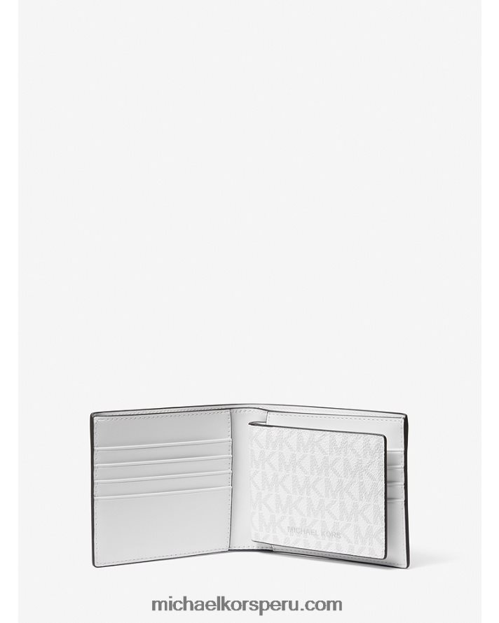 Z48V3351 verde palmera hombres Michael Kors set de regalo de cartera con franja de piel sintética y logotipo con pasaporte