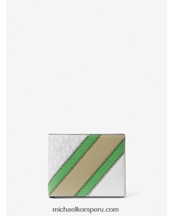 Z48V3351 verde palmera hombres Michael Kors set de regalo de cartera con franja de piel sintética y logotipo con pasaporte