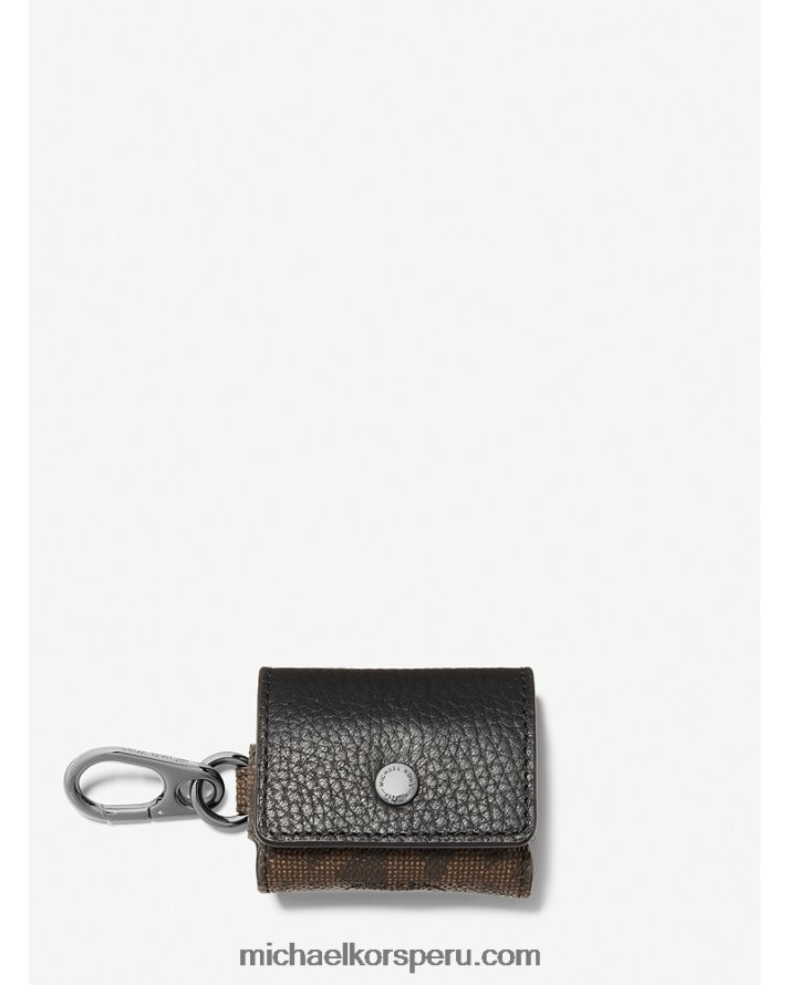 Z48V3361 marrón/negro hombres Michael Kors estuche de piel granulada y clip con logo para los airpods de apple