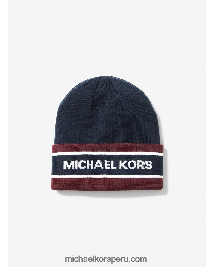 Z48V3381 medianoche hombres Michael Kors conjunto de gorro y bufanda en jacquard con logo