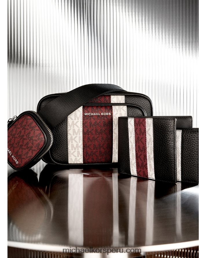 Z48V3210 merlot hombres Michael Kors billetera delgada hudson de piel granulada