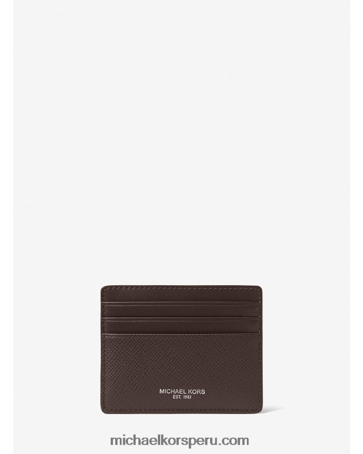 Z48V3241 marrón hombres Michael Kors tarjetero alto harrison de piel de grano cruzado