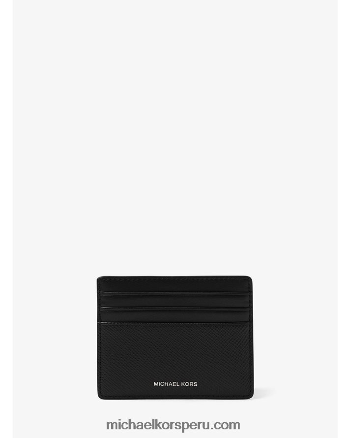 Z48V3242 negro hombres Michael Kors tarjetero alto harrison de piel de grano cruzado