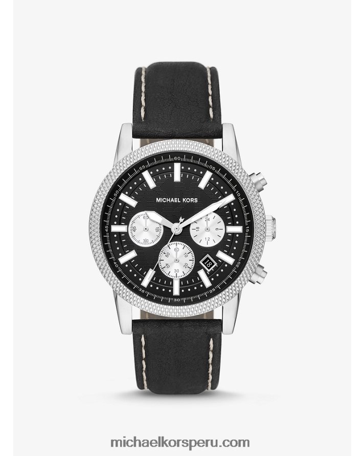 Z48V3286 negro hombres Michael Kors reloj huttonand de piel extragrande