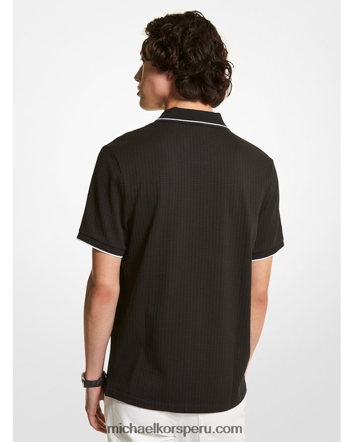 Z48V2866 negro hombres Michael Kors playera tipo polo con tejido gofrado
