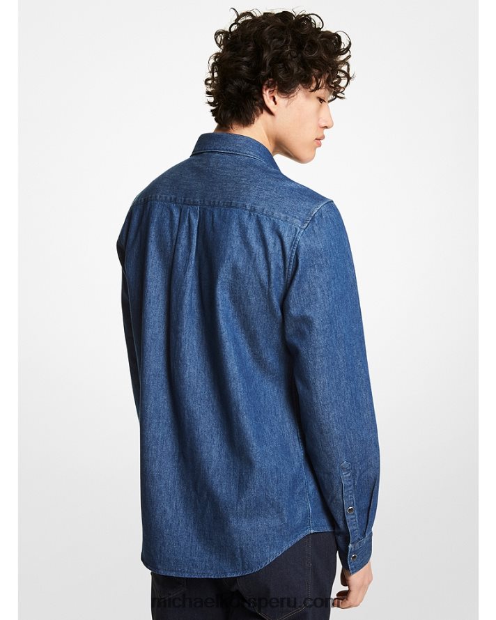 Z48V3136 tripulación azul hombres Michael Kors camisa slim de mezclilla elástica