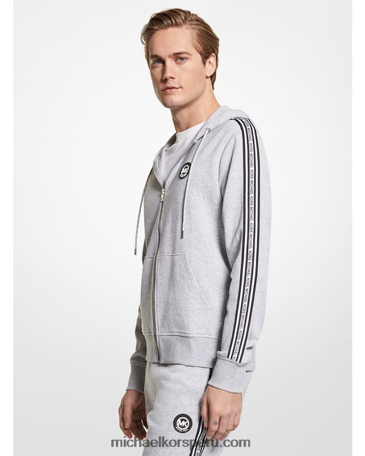 Z48V2934 cuero gris hombres Michael Kors sudadera con cremallera y cinta del logo