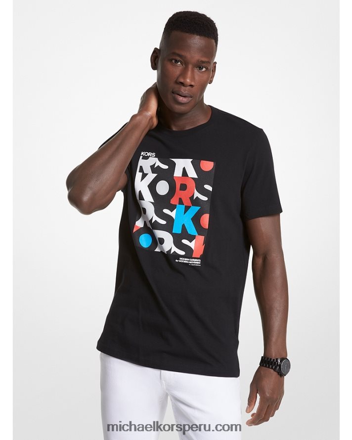 Z48V2950 negro hombres Michael Kors playera con logo gráfico
