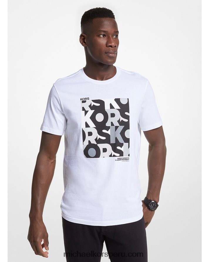Z48V2951 blanco hombres Michael Kors playera con logo gráfico
