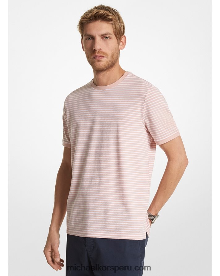 Z48V2952 agua de rosas hombres Michael Kors camiseta a rayas de mezcla de algodón y seda