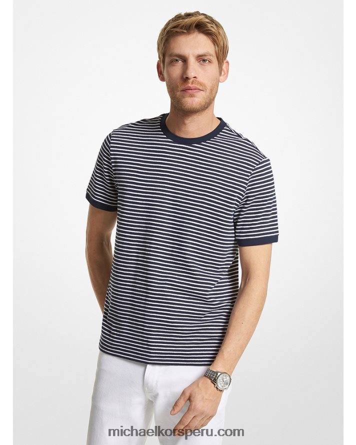Z48V2953 medianoche hombres Michael Kors camiseta a rayas de mezcla de algodón y seda