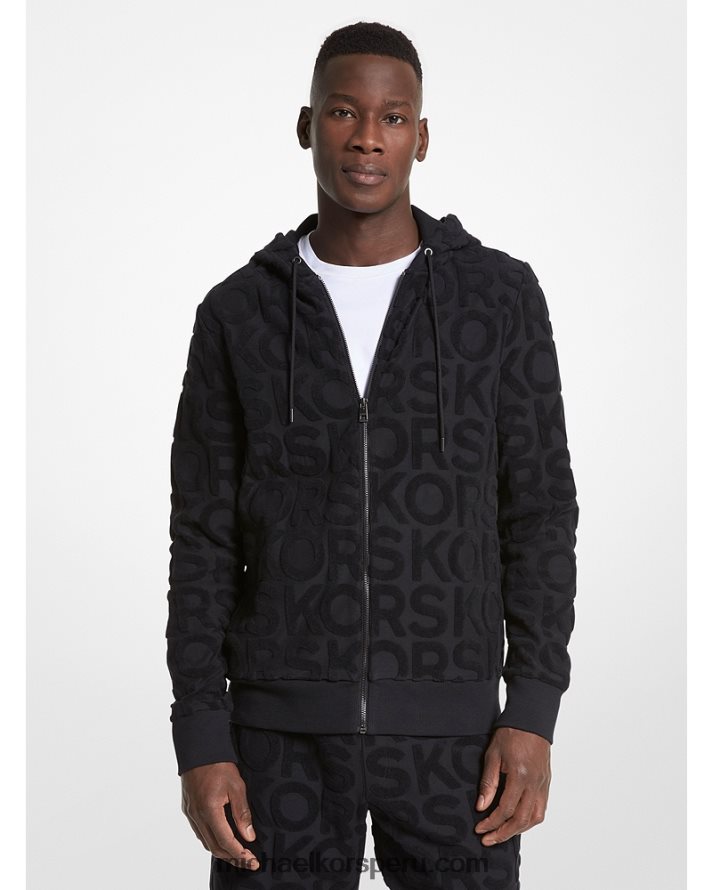 Z48V2957 negro hombres Michael Kors sudadera con cremallera y logo en mezcla de algodón