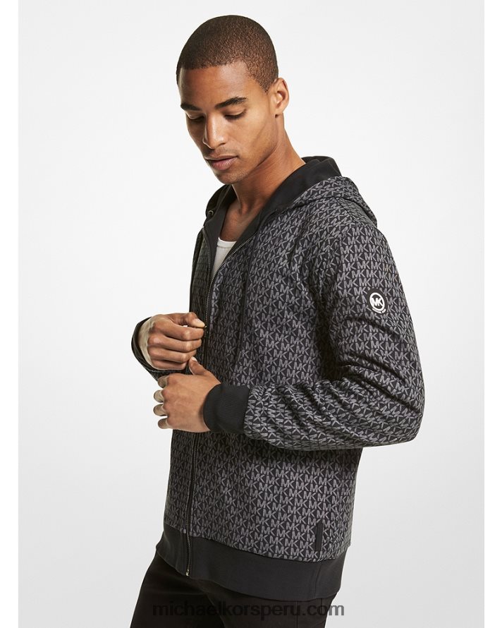 Z48V2958 negro hombres Michael Kors sudadera con logo reversible en mezcla de algodón y cremallera