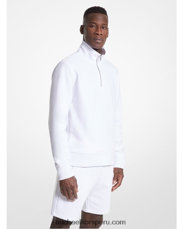 Z48V2989 blanco hombres Michael Kors jersey de mezcla de algodón con media cremallera