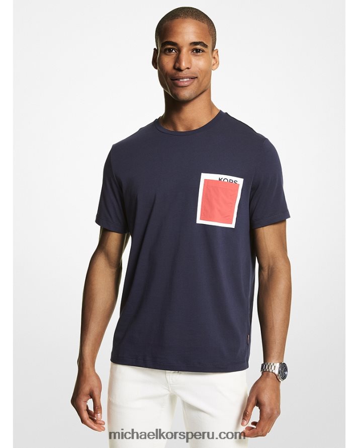 Z48V3007 medianoche hombres Michael Kors playera con logo scatter