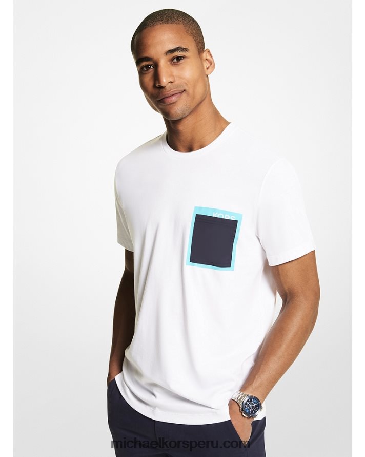 Z48V3008 blanco hombres Michael Kors playera con logo scatter