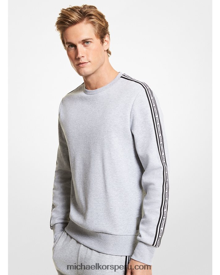 Z48V3015 cuero gris hombres Michael Kors sudadera de mezcla de algodón con cinta del logo