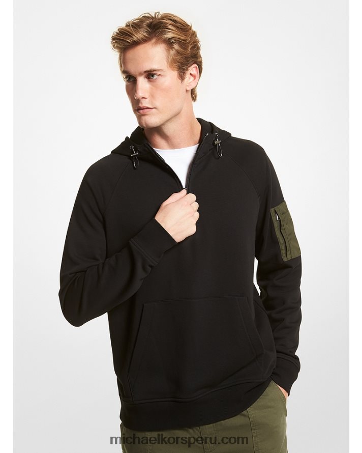 Z48V3025 negro hombres Michael Kors sudadera con media cremallera en mezcla de algodón