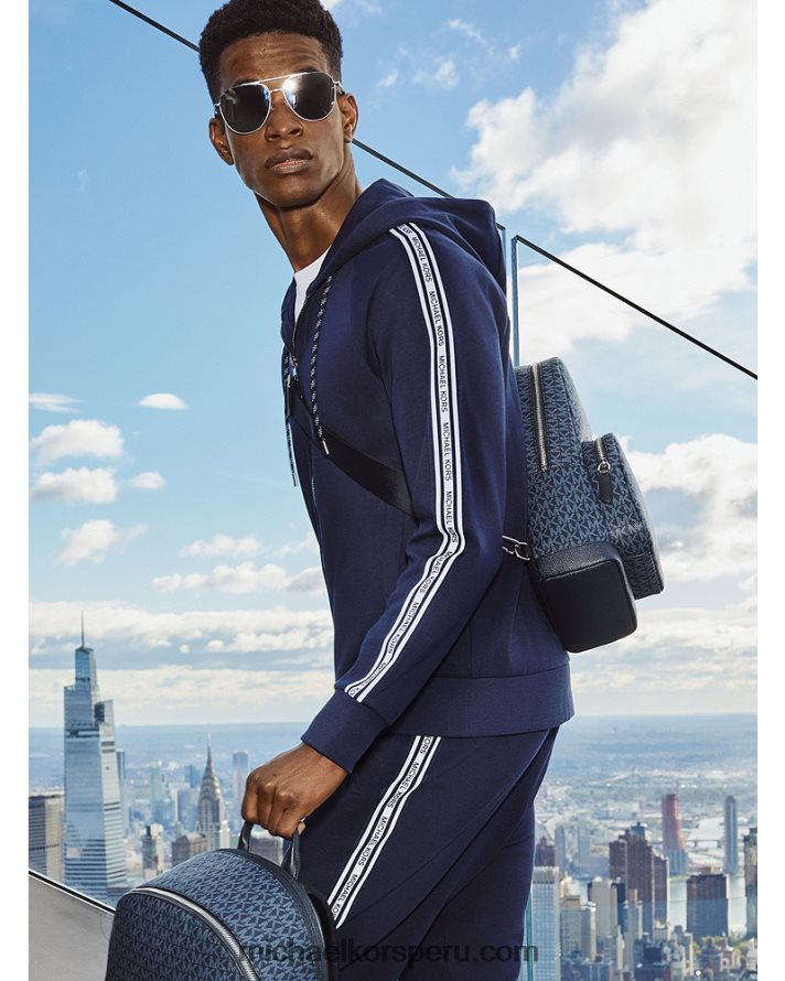 Z48V3028 medianoche hombres Michael Kors sudadera con cremallera y cinta del logo