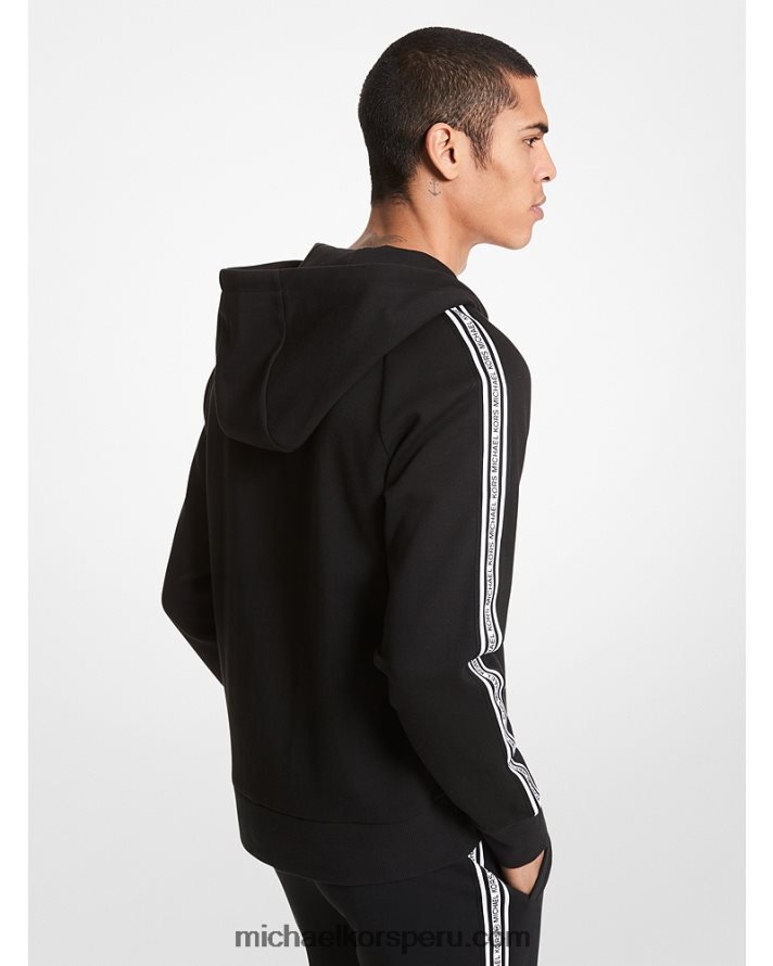 Z48V3031 negro hombres Michael Kors sudadera con cremallera y cinta del logo