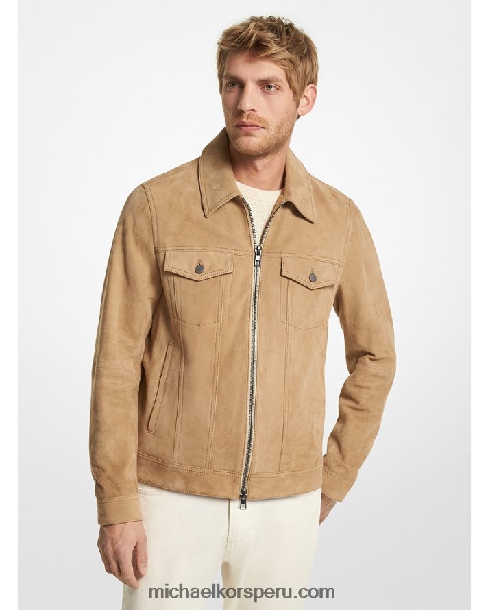 Z48V2778 caqui hombres Michael Kors chaqueta trucker de ante con cremallera