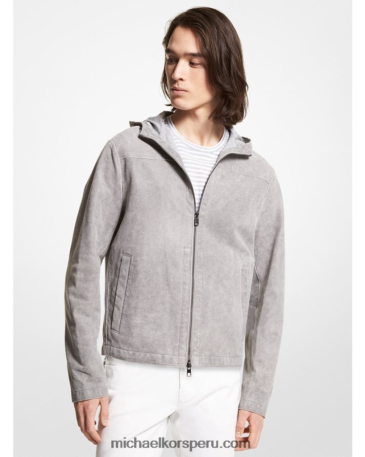 Z48V2783 concreto hombres Michael Kors chamarra de ante con lavado ácido