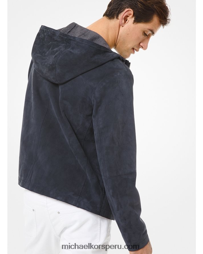 Z48V2785 medianoche hombres Michael Kors chamarra con capucha de ante combinado