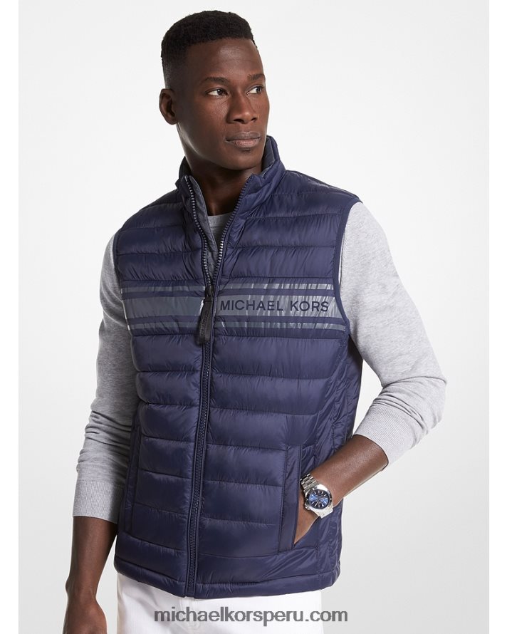 Z48V2795 medianoche hombres Michael Kors chaleco acolchado de nailon acolchado con cinta del logo