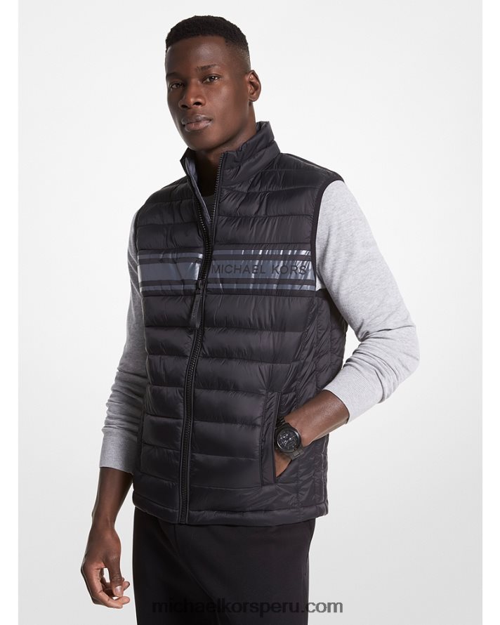 Z48V2797 negro hombres Michael Kors chaleco acolchado de nailon acolchado con cinta del logo