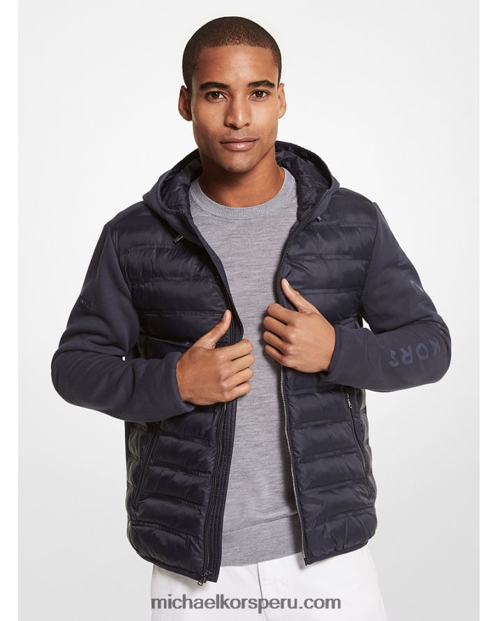 Z48V2819 índigo oscuro hombres Michael Kors chamarra con capucha de nailon acolchado militar