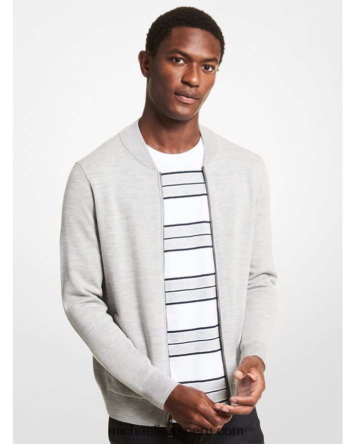 Z48V2858 cuero gris hombres Michael Kors chamarra de béisbol de lana merina