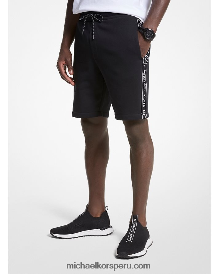 Z48V3151 negro hombres Michael Kors shorts de mezcla de algodón con cinta del logo