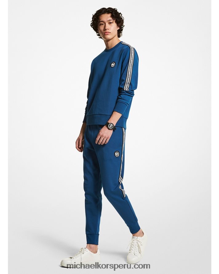 Z48V3079 río azul hombres Michael Kors joggers de mezcla de algodón con cinta del logo