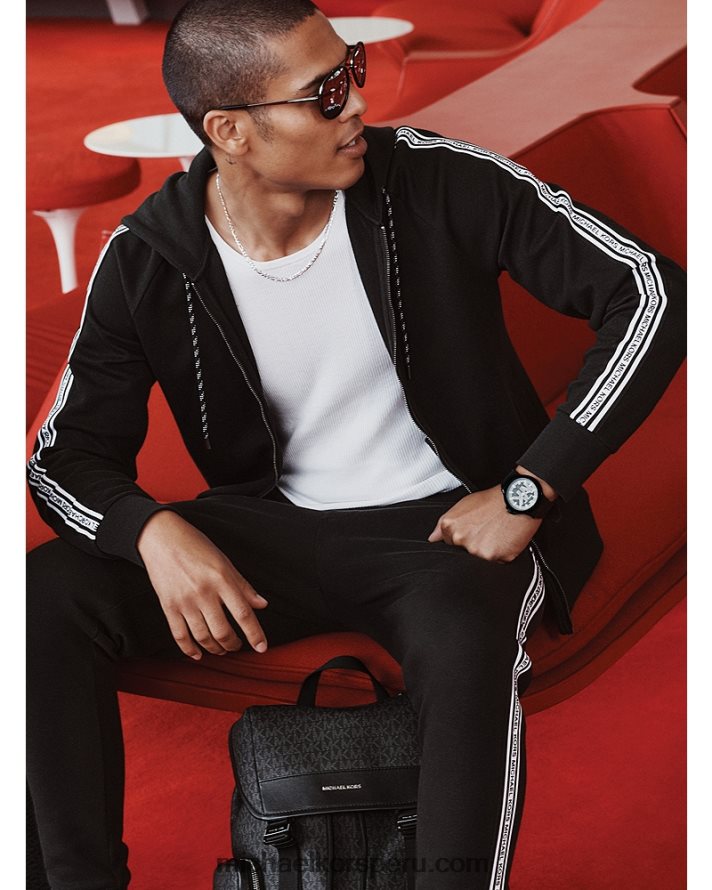 Z48V3089 negro hombres Michael Kors joggers de mezcla de algodón con cinta del logo