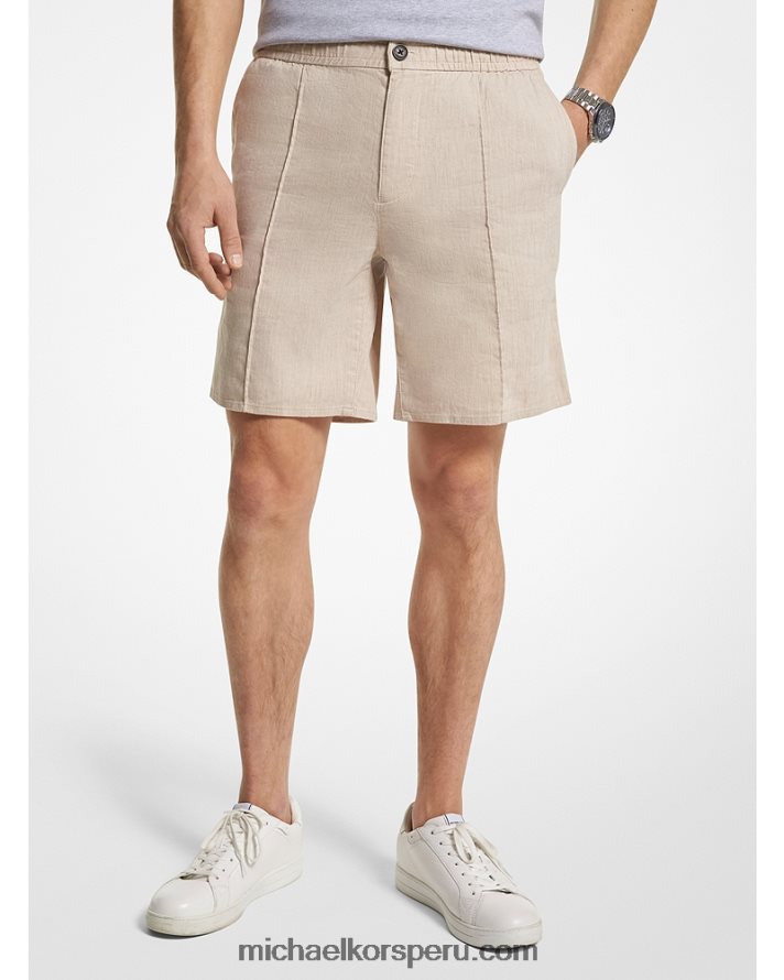 Z48V3102 caqui hombres Michael Kors shorts de mezcla de lino y algodón con pinzas