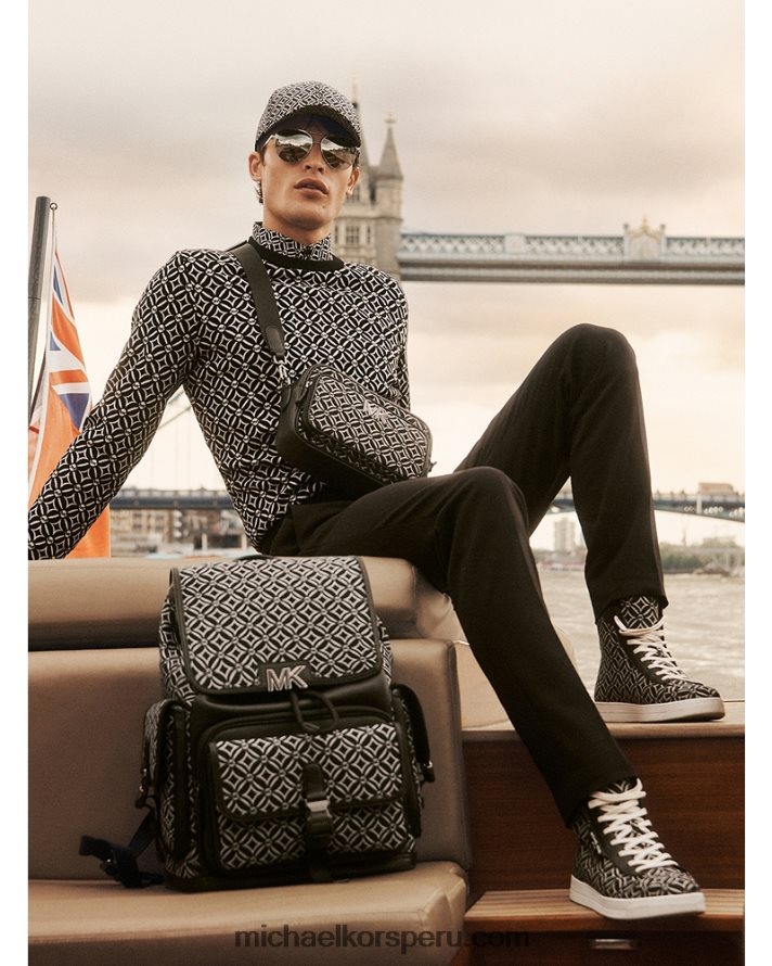 Z48V3054 negro hombres Michael Kors suéter con logo en jacquard