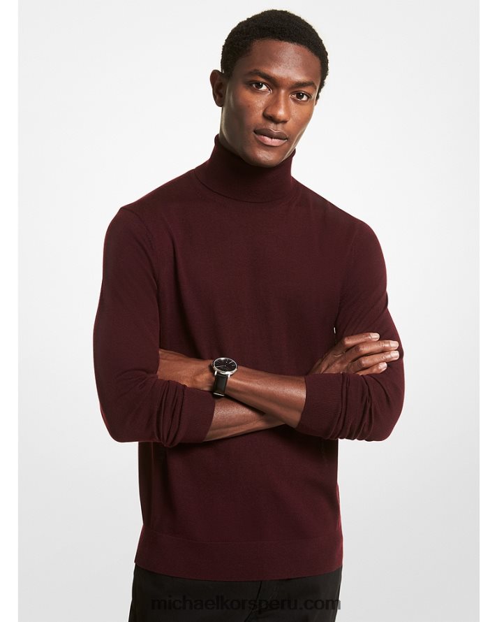 Z48V3069 rubí profundo hombres Michael Kors suéter de cuello alto de lana merino