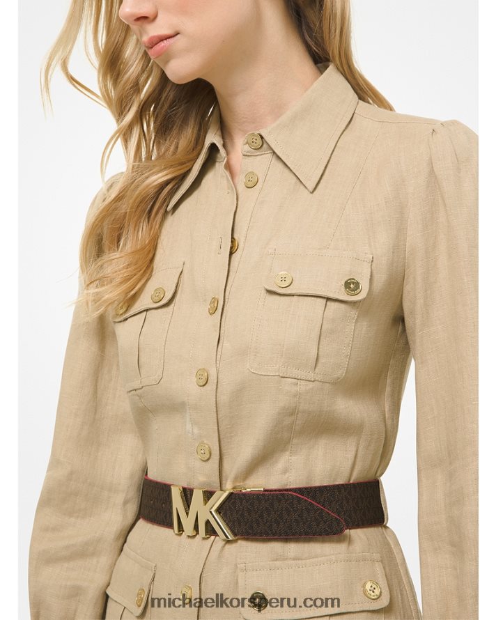 Z48V2694 marrón/carmesí mujer Michael Kors logotipo reversible y cinturón de piel