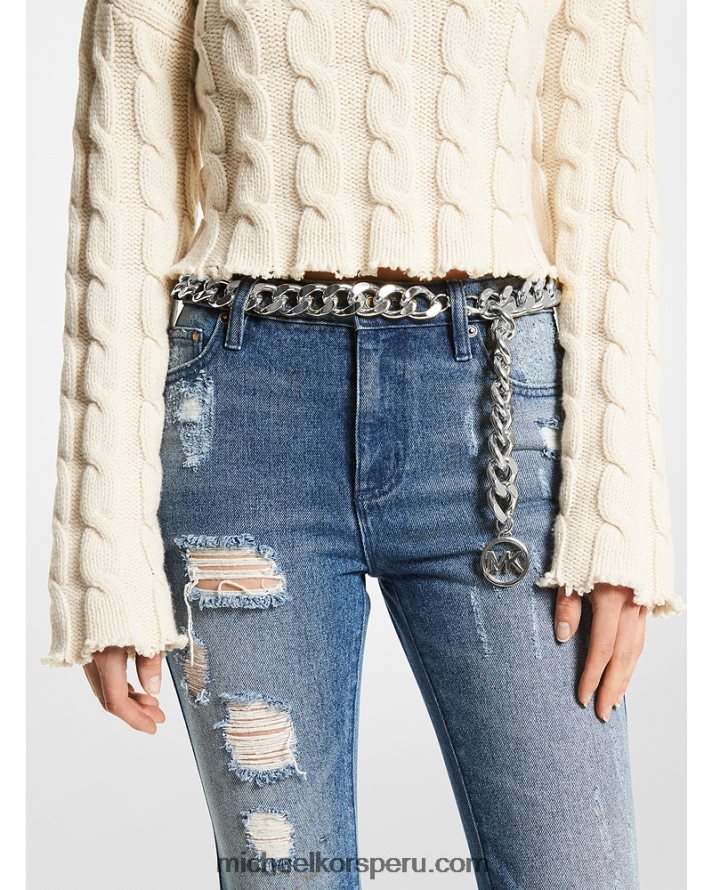 Z48V2700 plata mujer Michael Kors cinturón con logo y eslabones