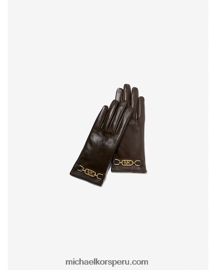 Z48V2743 chocolate mujer Michael Kors guantes de cuero con logo
