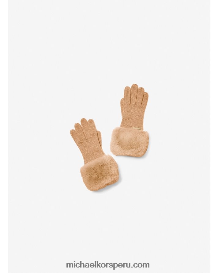 Z48V2746 camello oscuro mujer Michael Kors guantes tejidos con ribete de piel sintética