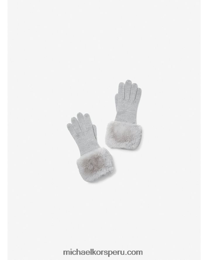 Z48V2748 Perla gris mujer Michael Kors guantes tejidos con ribete de piel sintética