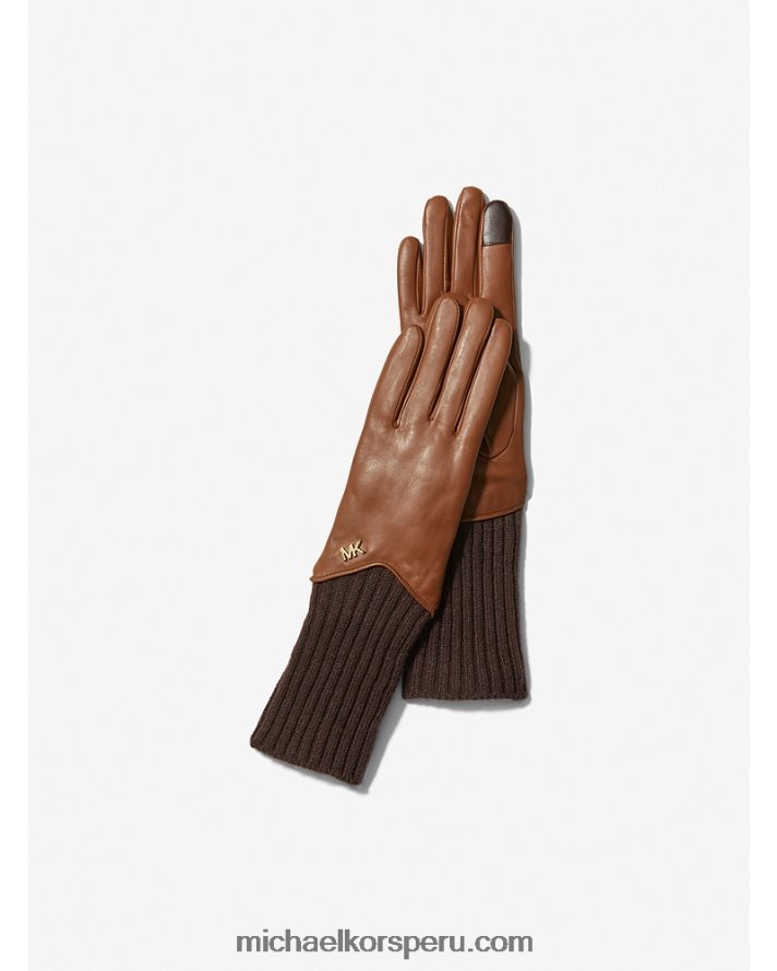 Z48V2761 equipaje/chocolate mujer Michael Kors guantes de cuero y lana