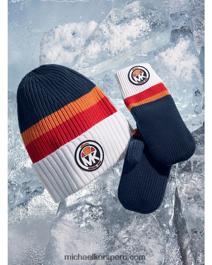 Z48V2741 vestido azul mujer Michael Kors gorro mk x ellesse de lana merina de canalé