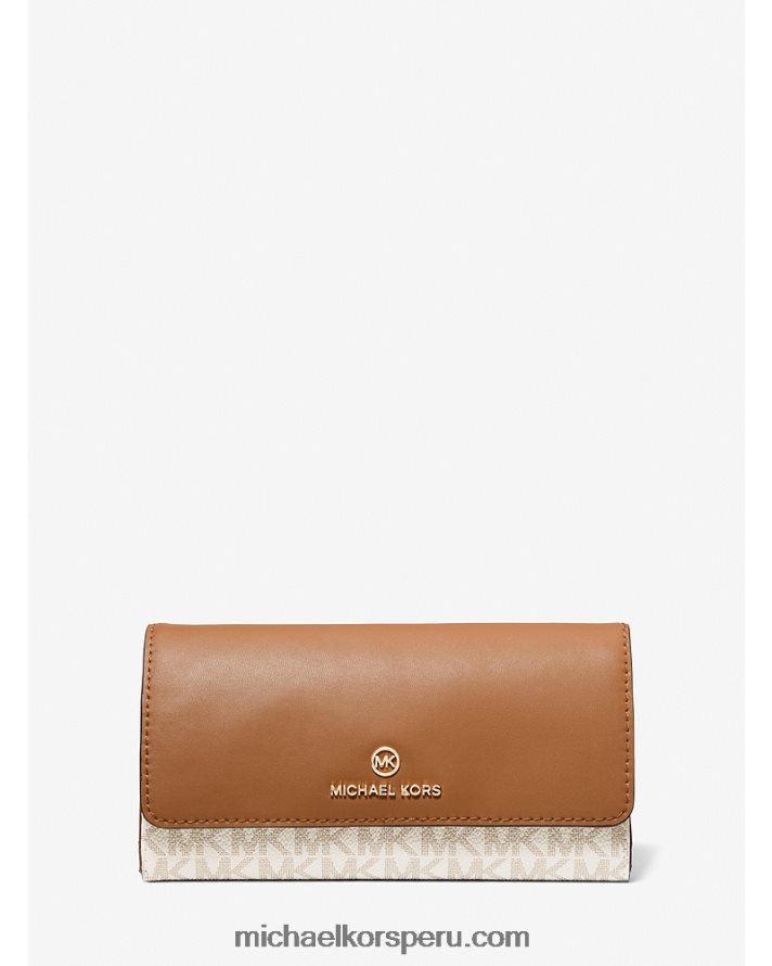 Z48V1695 vainilla/bellota mujer Michael Kors cartera con tres pliegues de piel y logo grande