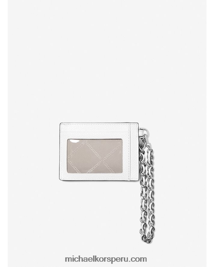 Z48V1668 Blanco óptico mujer Michael Kors tarjetero pequeño de piel granulada con cadena