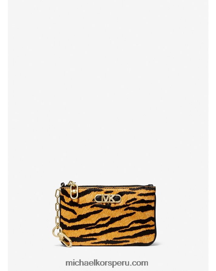 Z48V1683 maravilla mujer Michael Kors tarjetero parker pequeño de pelo de becerro con estampado de tigre y cremallera